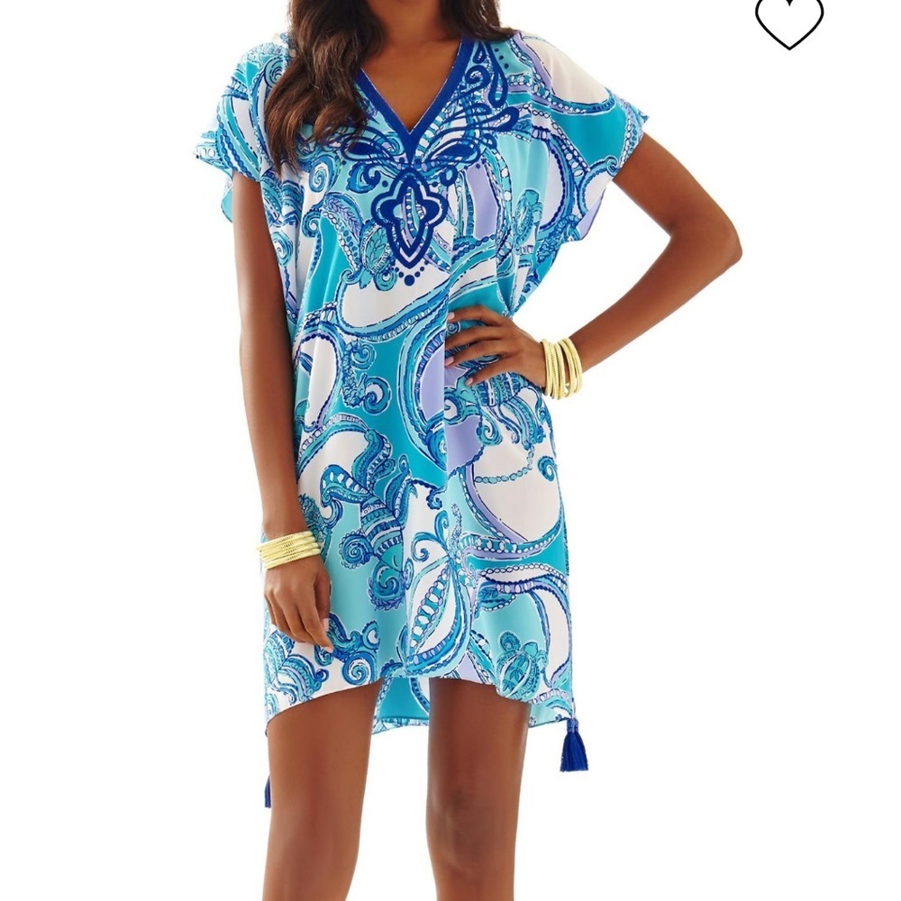 LILLY PULITZER Sydney Caftan Dress Test Water Blue XXS/XS